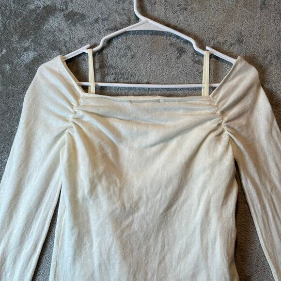 Y2K Cream Floral Applique Top Long Sleeve Fairy Whimsical 90s Coquette Soft Girl - Picture 4 of 6